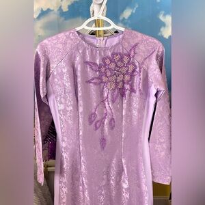 Ao dai to tam, Vietnamese traditional long dress set m medium 2 purple 🎁 4 ta